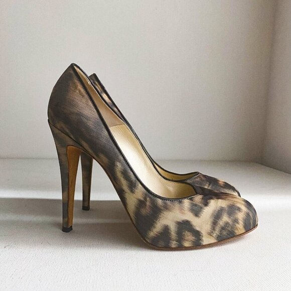 Brian Atwood Classic Animal Print Sexy High Heels Stilettos 37.5 - Picture 1 of 7